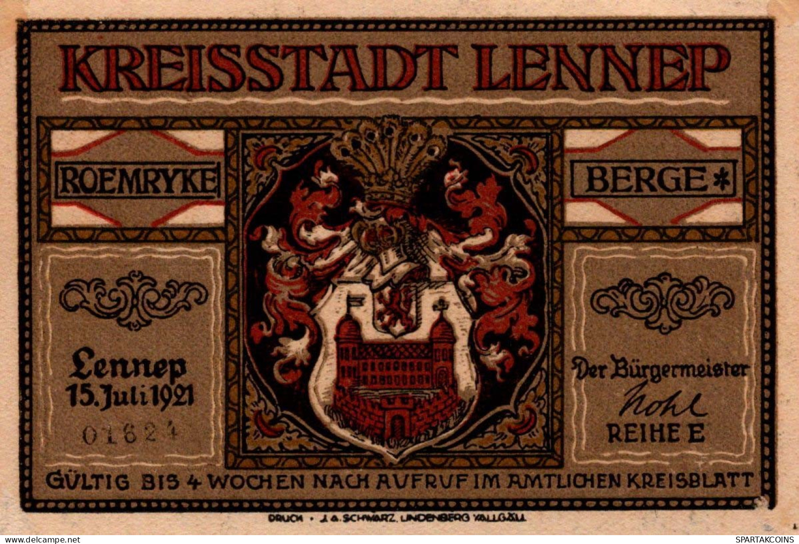 75 PFENNIG 1921 Stadt LENNEP Rhine UNC DEUTSCHLAND Notgeld Banknote #PC146 - Lokale Ausgaben
