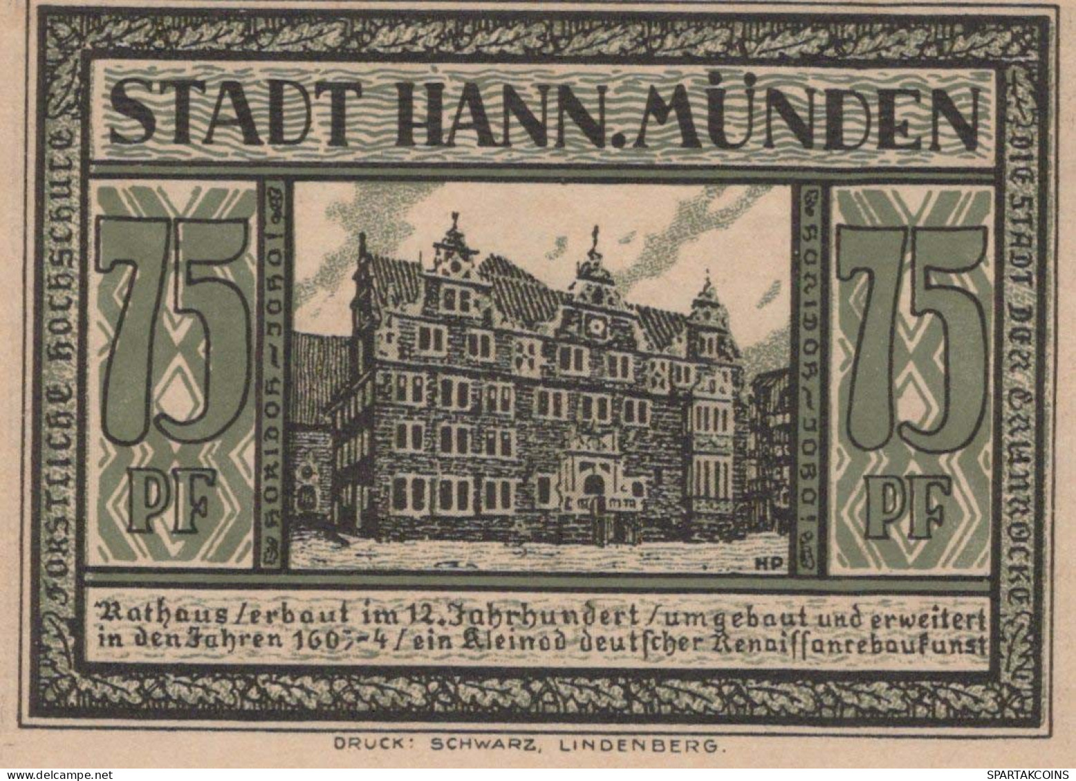 75 PFENNIG 1921 Stadt HANN. MÜNDEN Hanover UNC DEUTSCHLAND Notgeld #PI703 - Lokale Ausgaben