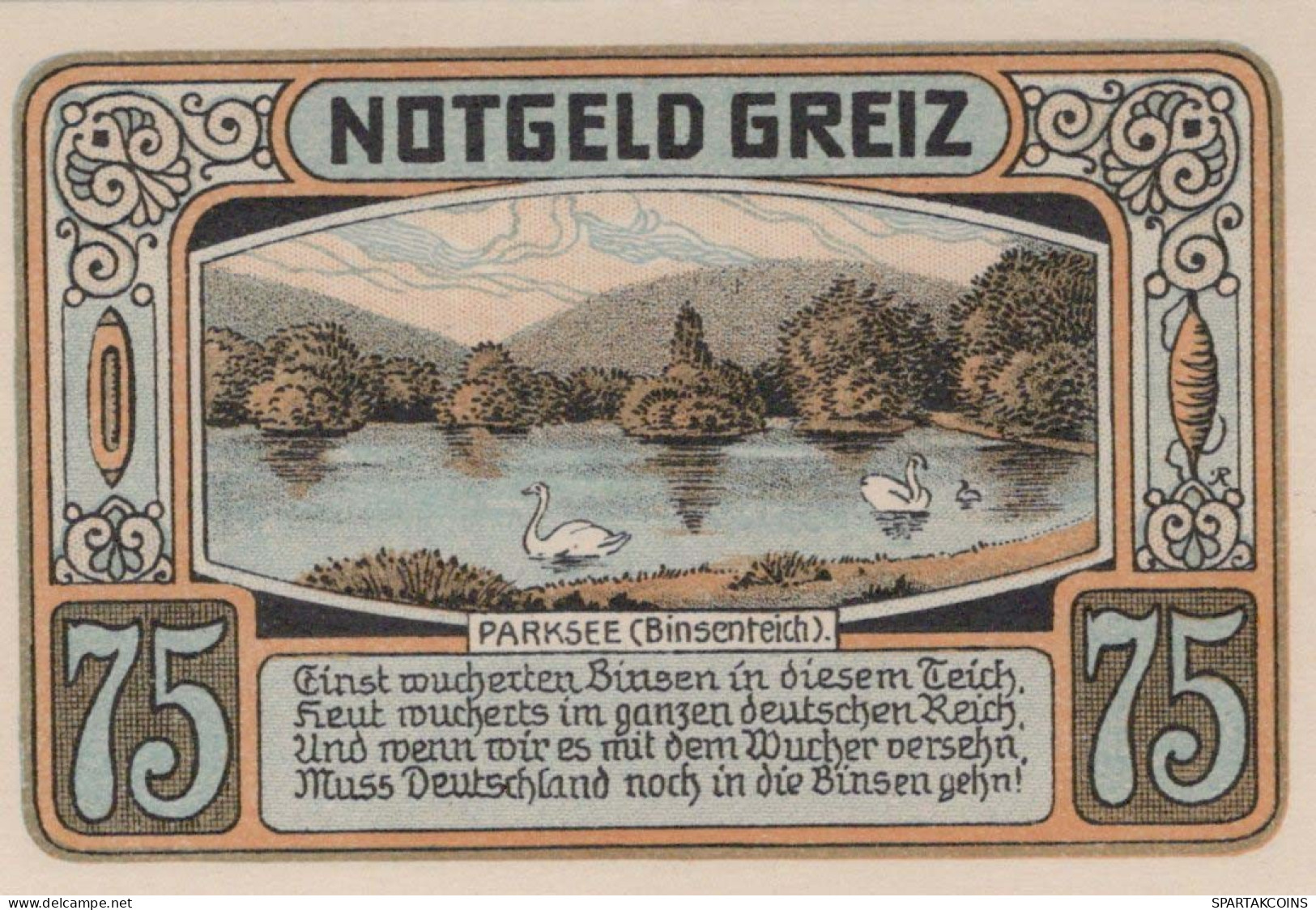 75 PFENNIG 1921 Stadt GREIZ Thuringia UNC DEUTSCHLAND Notgeld Banknote #PH699 - Lokale Ausgaben