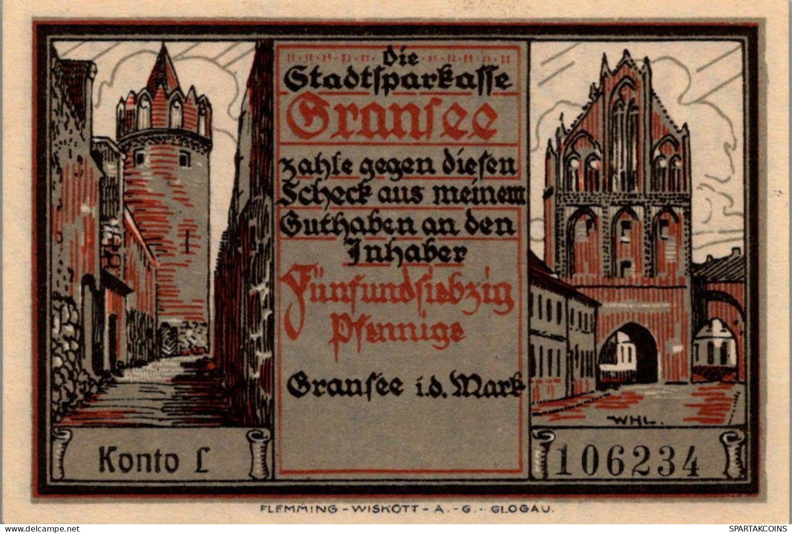 75 PFENNIG 1921 Stadt GRANSEE Brandenburg UNC DEUTSCHLAND Notgeld #PD042 - [11] Emissions Locales