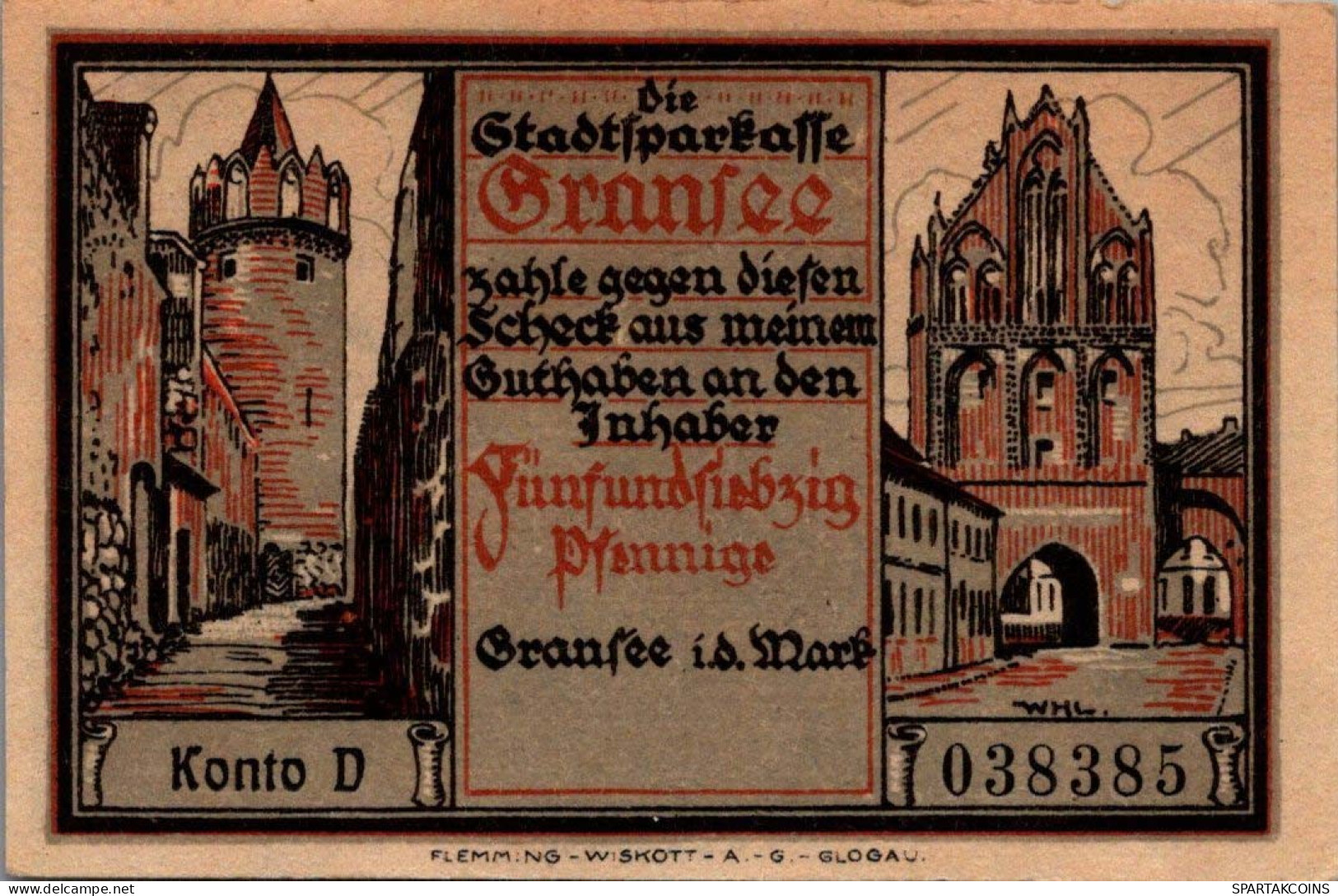 75 PFENNIG 1921 Stadt GRANSEE Brandenburg UNC DEUTSCHLAND Notgeld #PD017 - [11] Emissions Locales