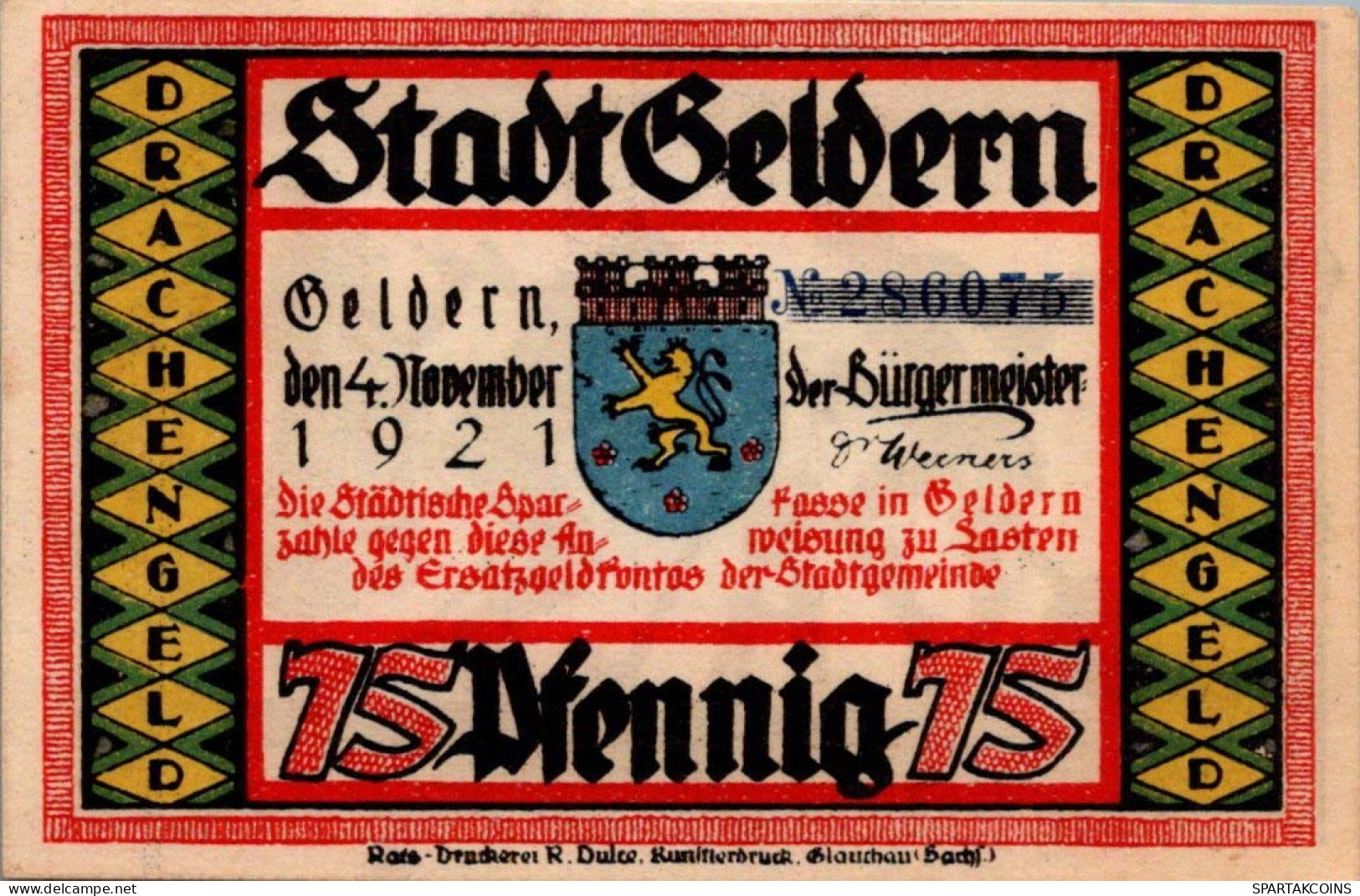 75 PFENNIG 1921 Stadt GELDERN Rhine DEUTSCHLAND Notgeld Banknote #PF980 - [11] Emissions Locales