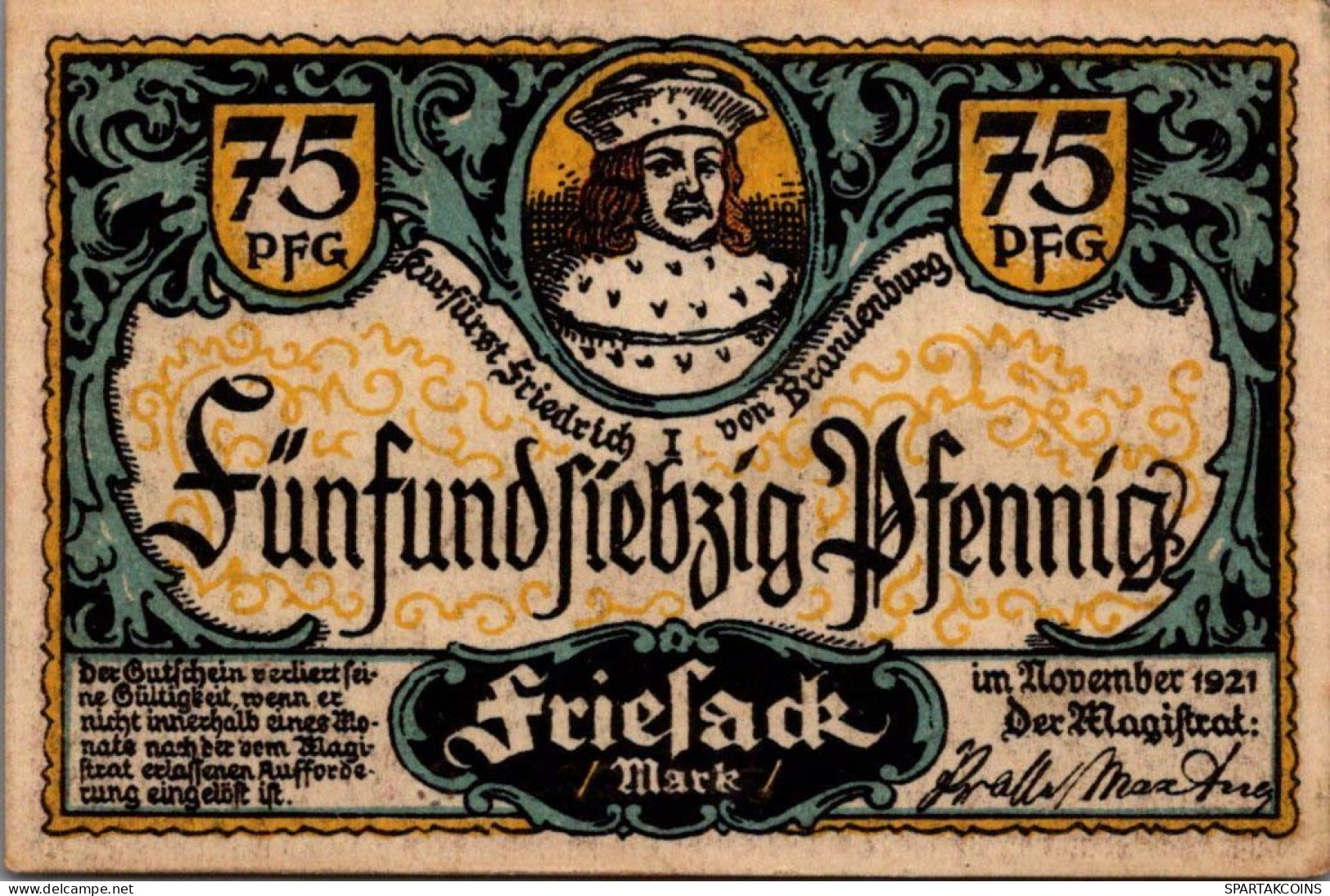 75 PFENNIG 1921 Stadt FRIESACK Brandenburg UNC DEUTSCHLAND Notgeld #PH736 - [11] Emissions Locales