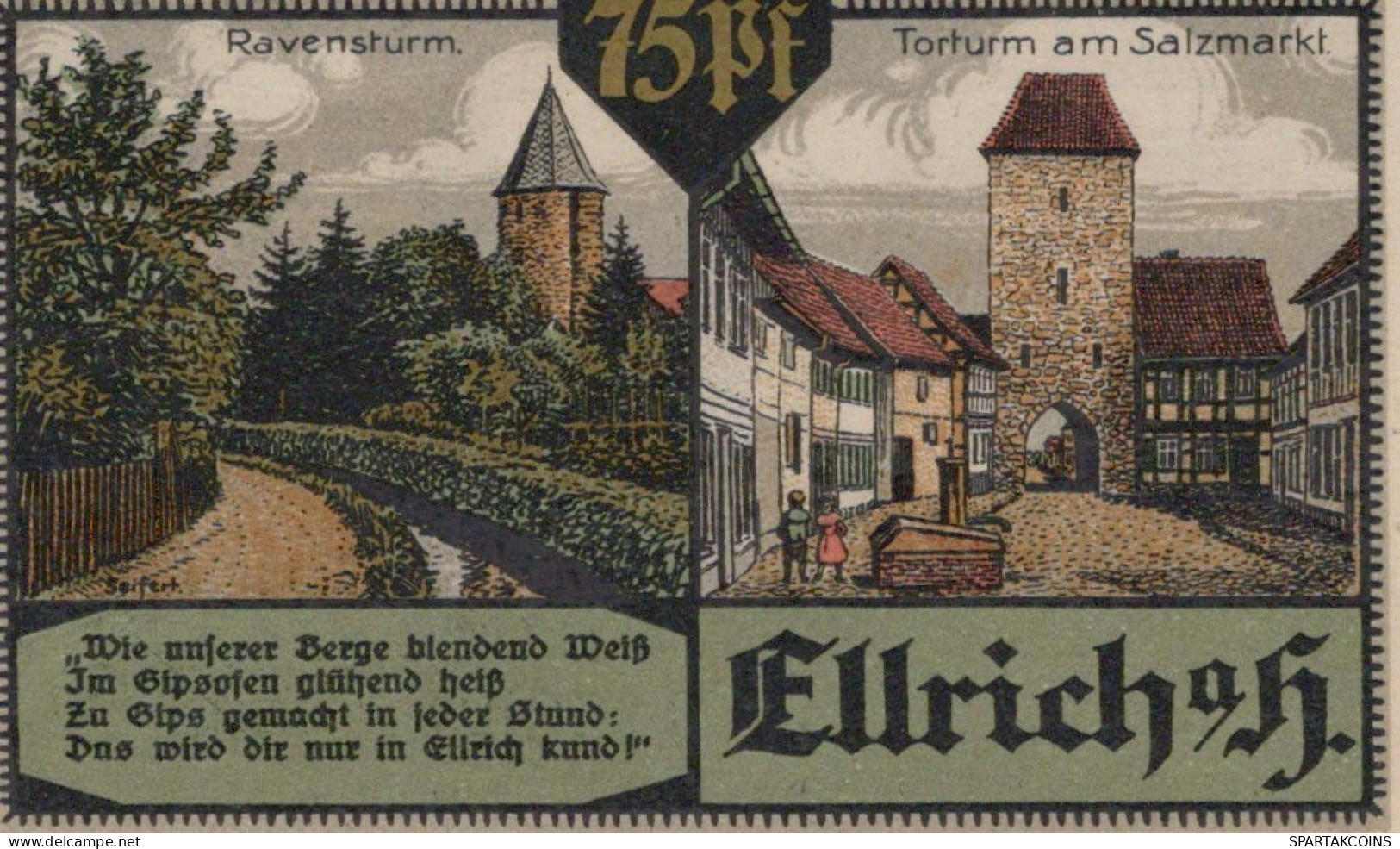 75 PFENNIG 1921 Stadt ELLRICH Saxony UNC DEUTSCHLAND Notgeld Banknote #PB199 - [11] Emissions Locales