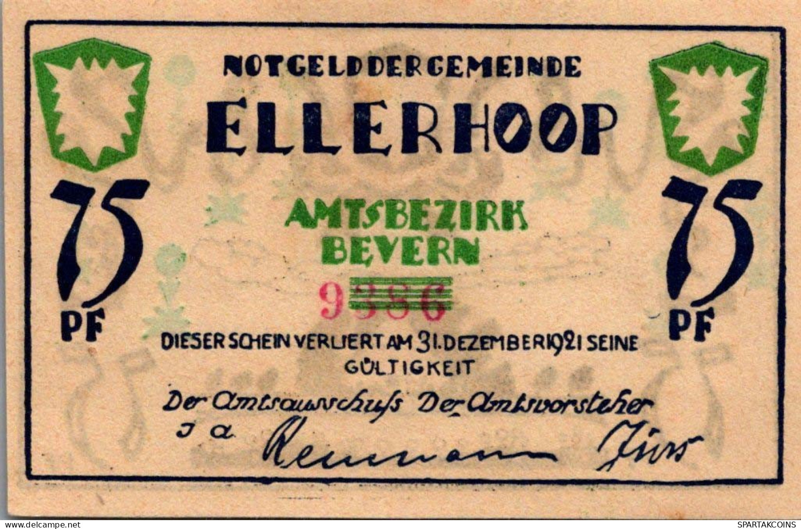 75 PFENNIG 1921 Stadt ELLERHOOP Schleswig-Holstein UNC DEUTSCHLAND #PB182 - [11] Emissioni Locali