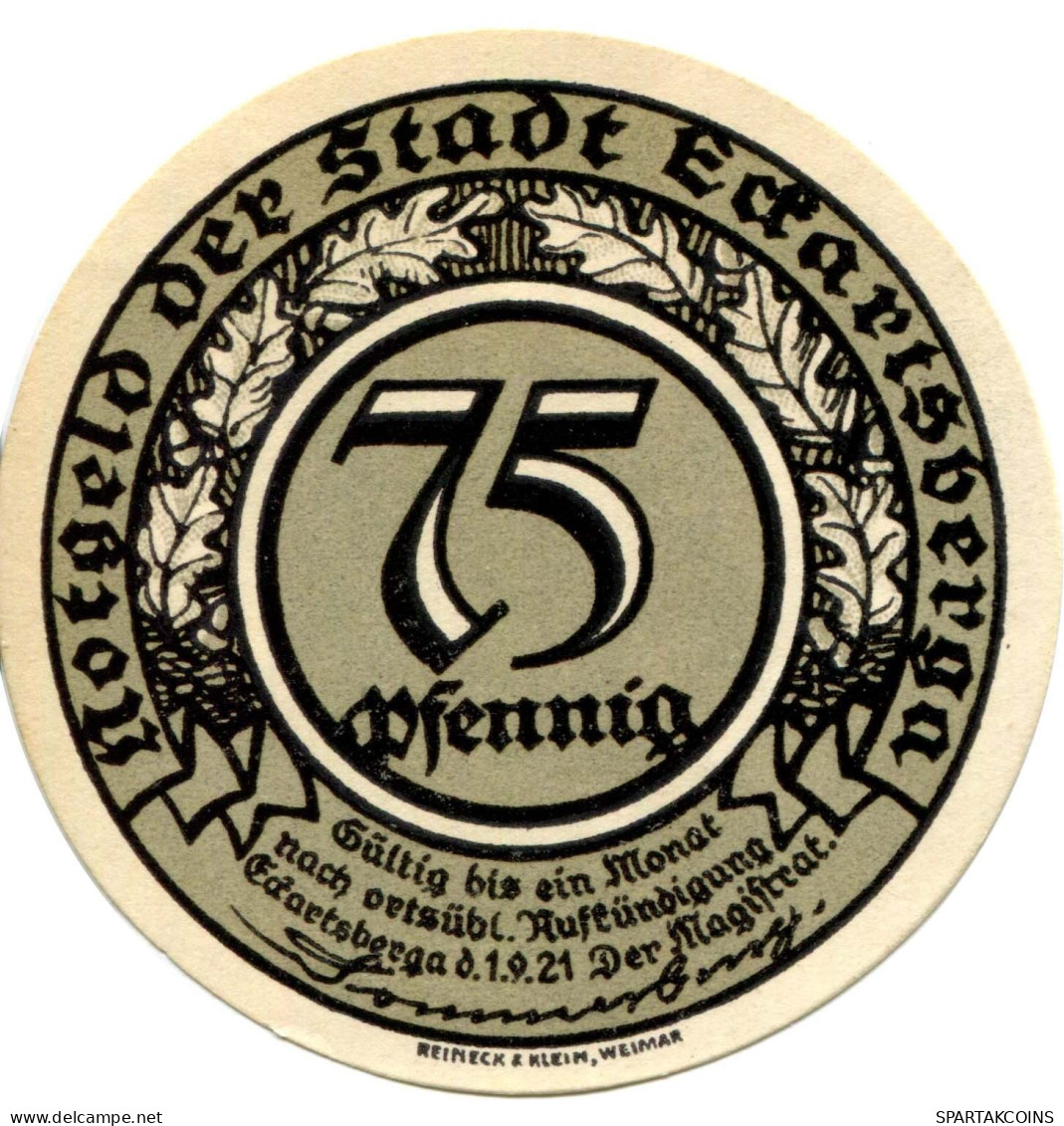 75 PFENNIG 1921 Stadt ECKARTSBERGA Saxony RARE DEUTSCHLAND Notgeld Papiergeld Banknote #PL479 - [11] Emissioni Locali
