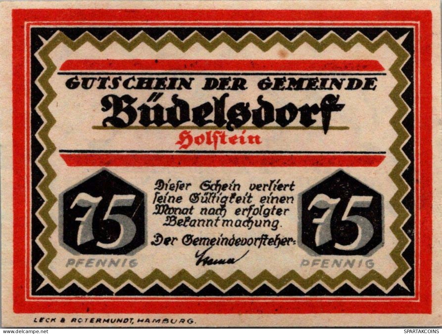 75 PFENNIG 1921 Stadt BÜDELSDORF Schleswig-Holstein UNC DEUTSCHLAND #PA317 - [11] Lokale Uitgaven