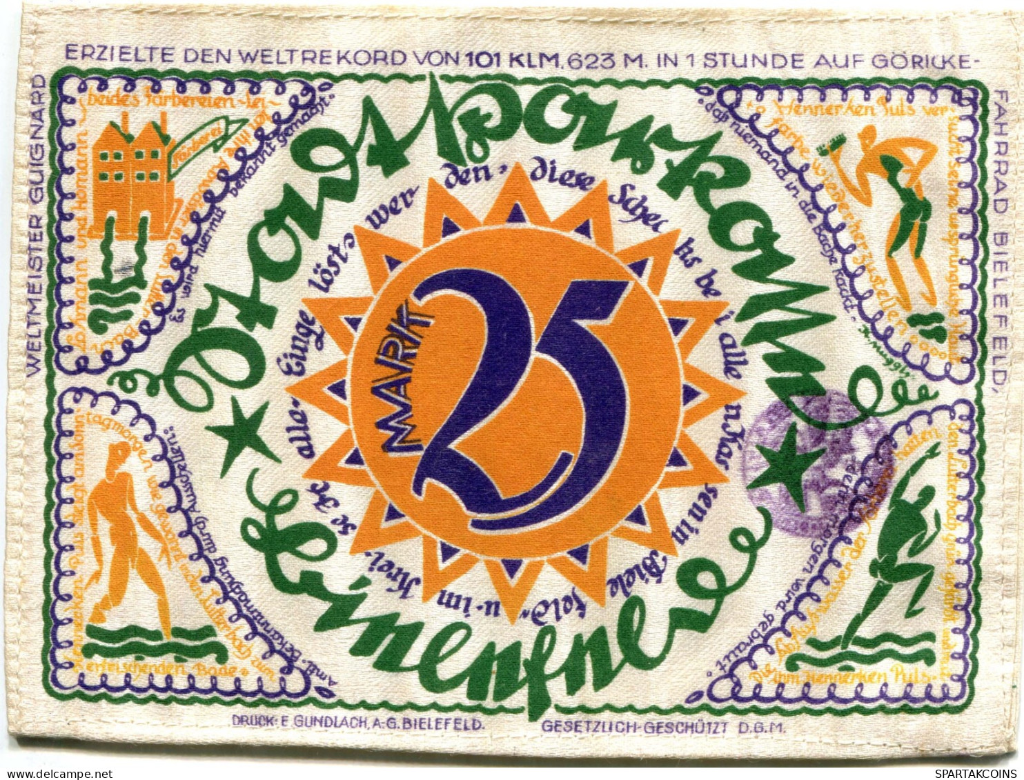 SILK 25 MARK 1922 Stadt BIELEFELD Westphalia RARE DEUTSCHLAND Notgeld Papiergeld Banknote #PL495 - Lokale Ausgaben