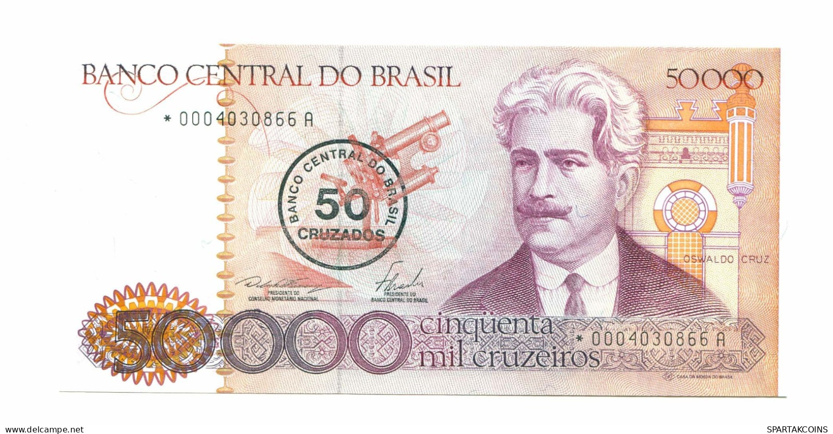 BRAZIL REPLACEMENT NOTE Star*A 50 CRUZADOS ON 50000 CRUZEIROS 1986 UNC P10999.6 - [11] Lokale Uitgaven