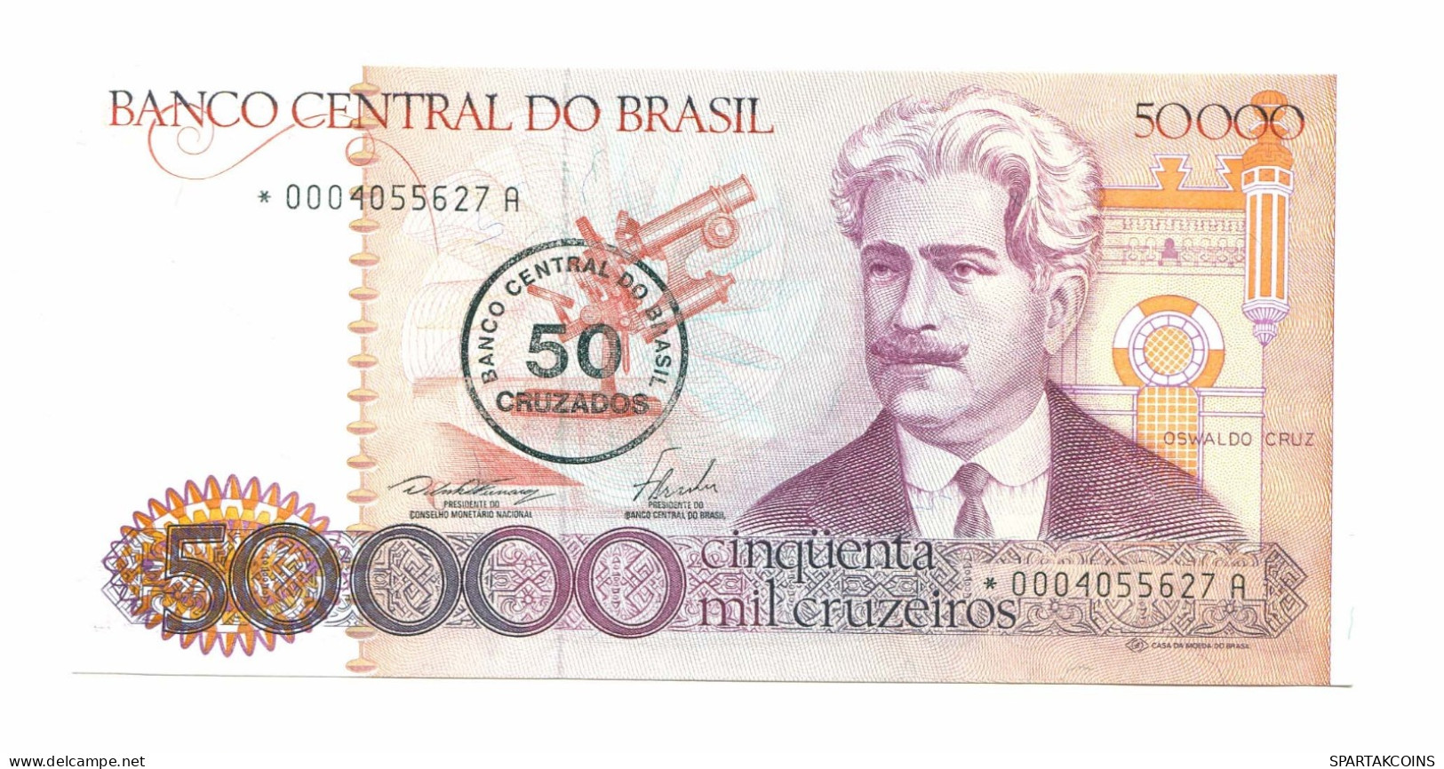 BRAZIL REPLACEMENT NOTE Star*A 50 CRUZADOS ON 50000 CRUZEIROS 1986 UNC P10996.6 - Lokale Ausgaben