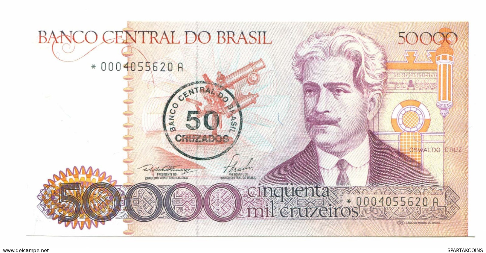 BRAZIL REPLACEMENT NOTE Star*A 50 CRUZADOS ON 50000 CRUZEIROS 1986 UNC P10993.6 - [11] Lokale Uitgaven