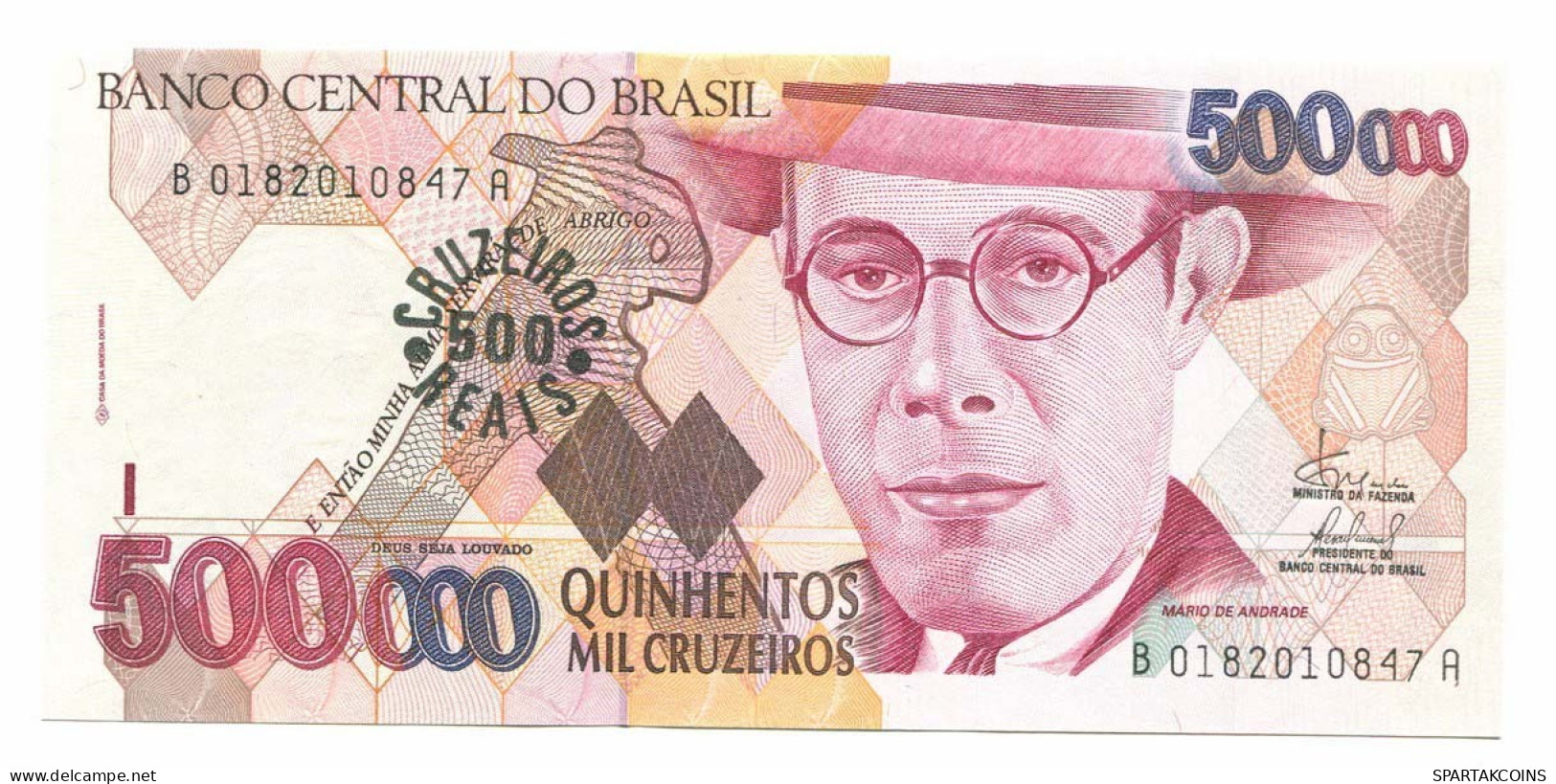 BRASIL 500000 CRUZEIROS 1993 UNC Paper Money Banknote #P10893.4 - [11] Local Banknote Issues