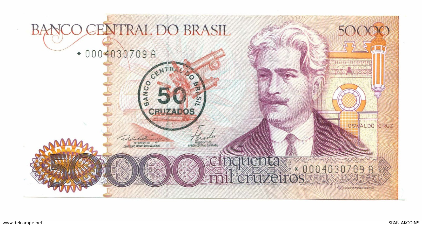 BRAZIL REPLACEMENT NOTE Star*A 50 CRUZADOS ON 50000 CRUZEIROS 1986 UNC P10983.6 - [11] Lokale Uitgaven