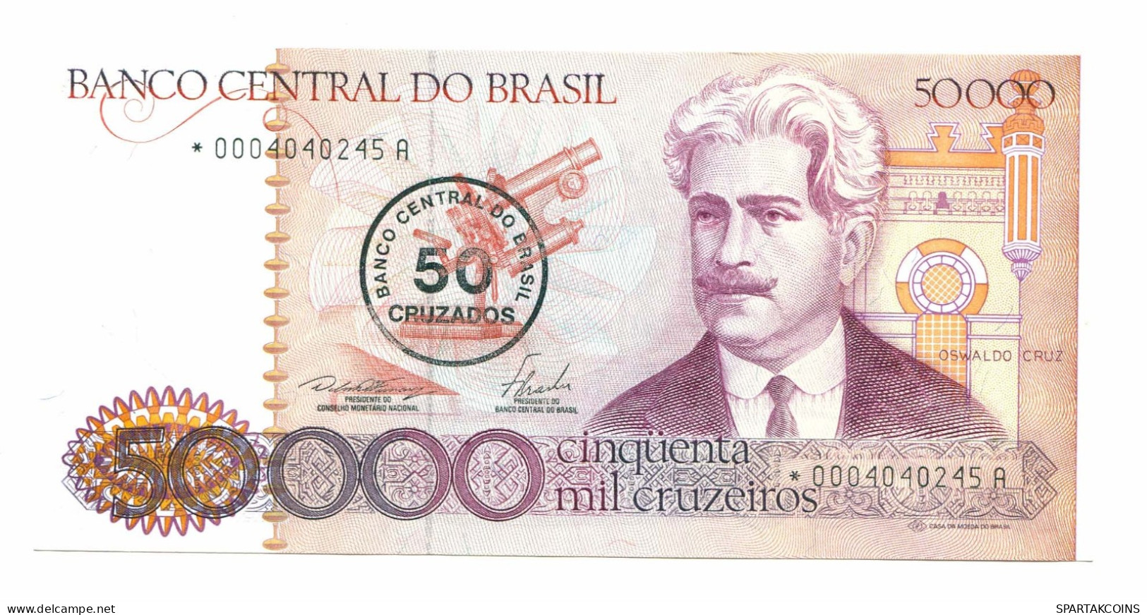 BRAZIL REPLACEMENT NOTE Star*A 50 CRUZADOS ON 50000 CRUZEIROS 1986 UNC P10981.6 - Lokale Ausgaben