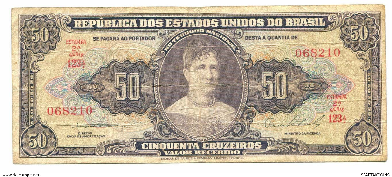 BRASIL 50 CRUZEIROS 1967 SERIE 123A Paper Money Banknote #P10840.4 - [11] Emissions Locales