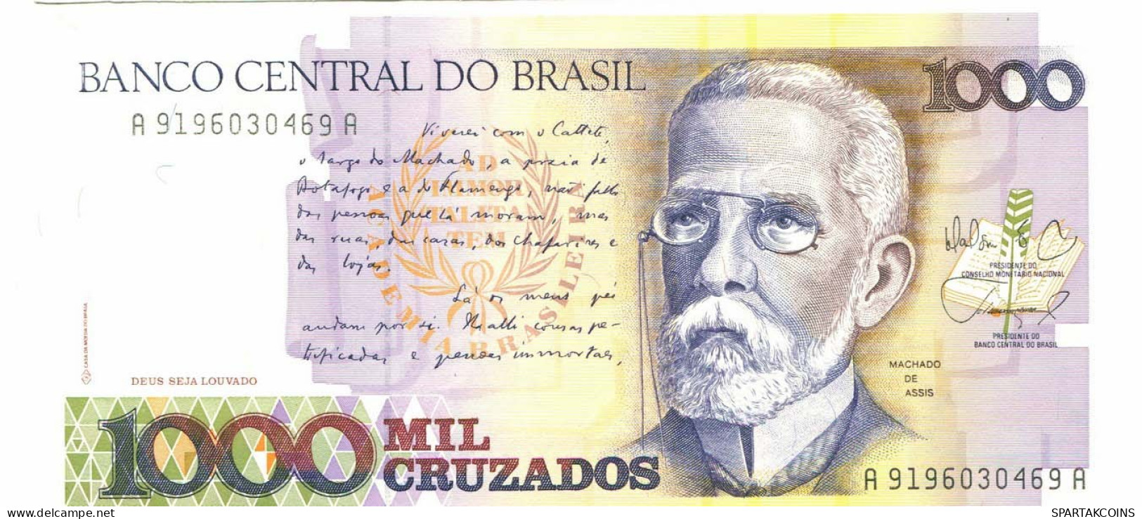BRASIL 1000 CRUZADOS 1989 UNC Paper Money Banknote #P10872.4 - [11] Emissioni Locali