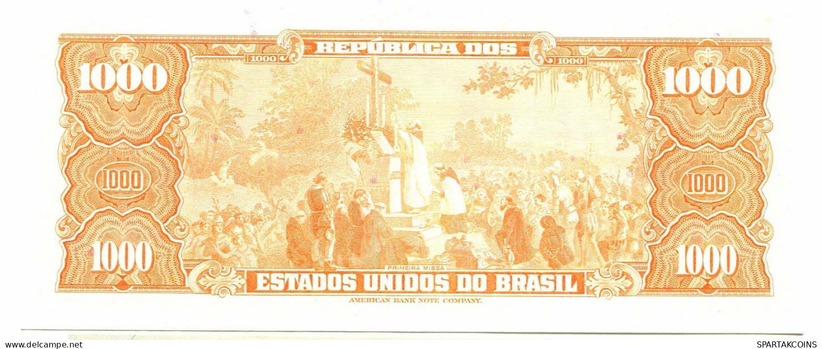 BRASIL 1000 CRUZEIROS 1963 SERIE 4521A UNC Paper Money Banknote #P10870.4 - [11] Local Banknote Issues