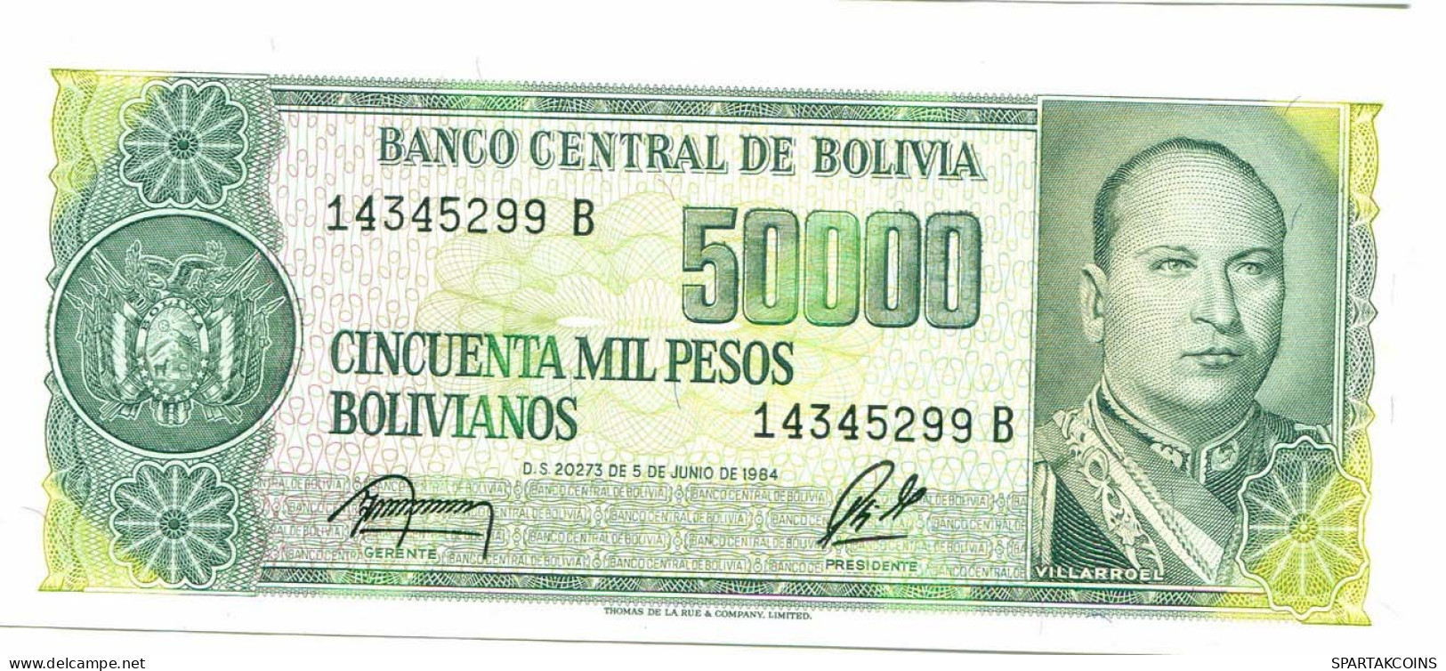 BOLIVIA 50 000 PESOS BOLIVIANOS 1984 AUNC Paper Money Banknote #P10812.4 - [11] Emissions Locales