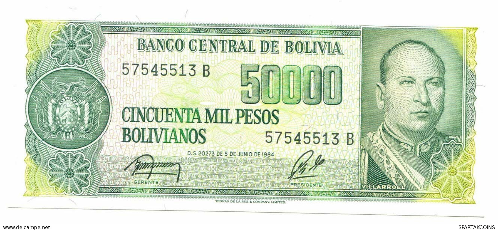 BOLIVIA 50 000 PESOS BOLIVIANOS 1984 AUNC Paper Money Banknote #P10815.4 - Lokale Ausgaben