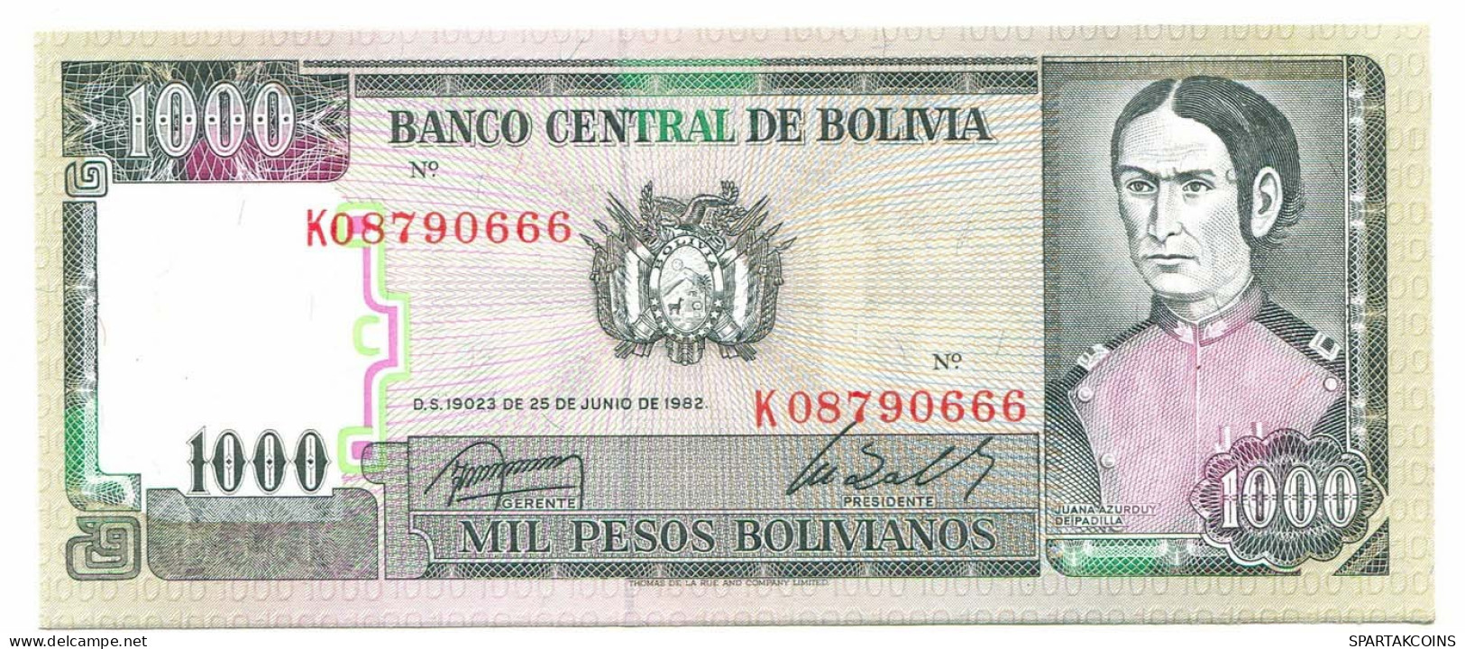 BOLIVIA 1000 PESOS BOLIVIANOS 1982 AUNC Paper Money Banknote #P10808.4 - Lokale Ausgaben