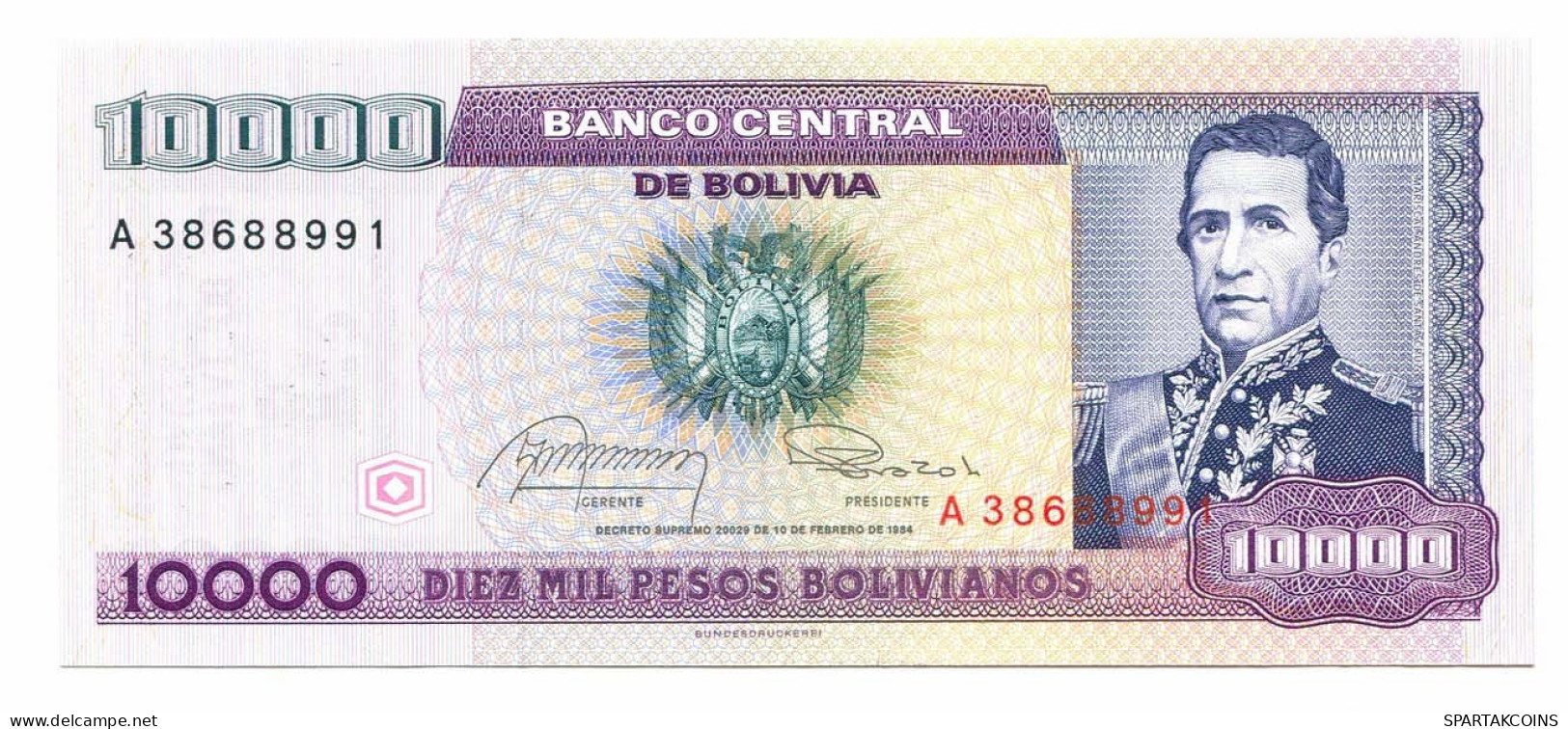 BOLIVIA 1 CENTAVO ON 10 000 PESOS BOLIVIANOS 1984 AUNC Paper Money #P10813.4 - [11] Local Banknote Issues