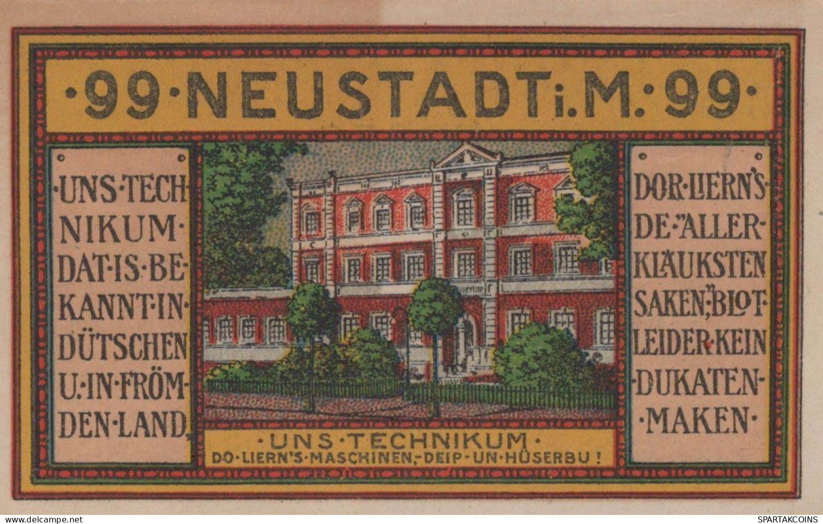 99 PFENNIG 1921 Stadt NEUSTADT MECKLENBURG-SCHWERIN UNC DEUTSCHLAND #PH890 - Lokale Ausgaben