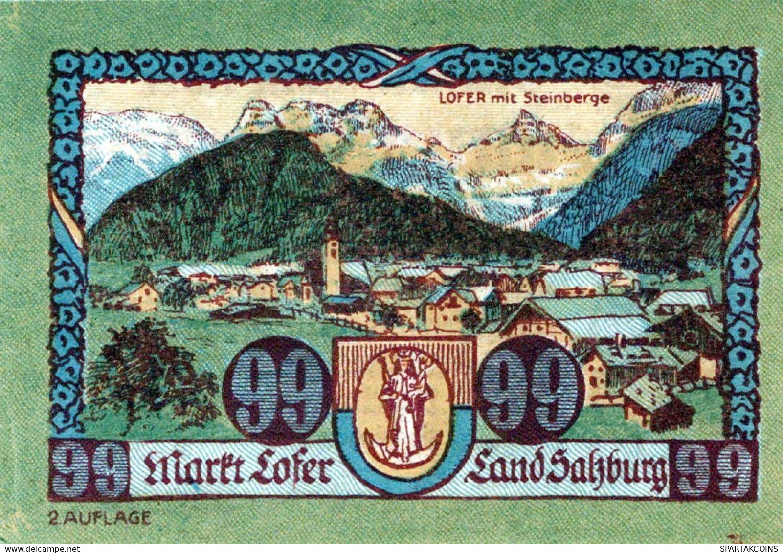 99 HELLER 1918-1921 Stadt LOFER Salzburg Österreich Notgeld Banknote #PD793 - [11] Local Banknote Issues