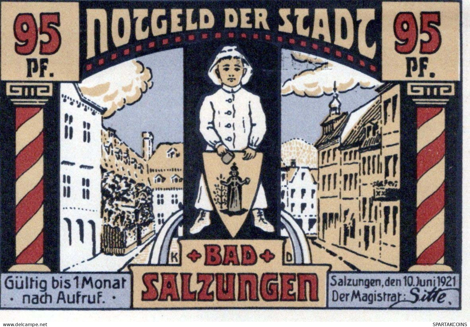95 PFENNIG 1921 Stadt SALZUNGEN Thuringia UNC DEUTSCHLAND Notgeld #PH335 - [11] Lokale Uitgaven