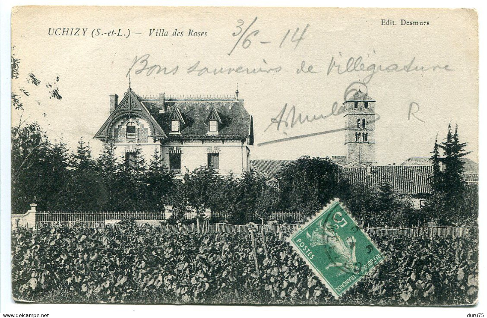 CPA 1914 * UCHIZY  Villa Des Roses - Editeur Desmurs - Carte Molle Décollement De Feuillets - Autres & Non Classés