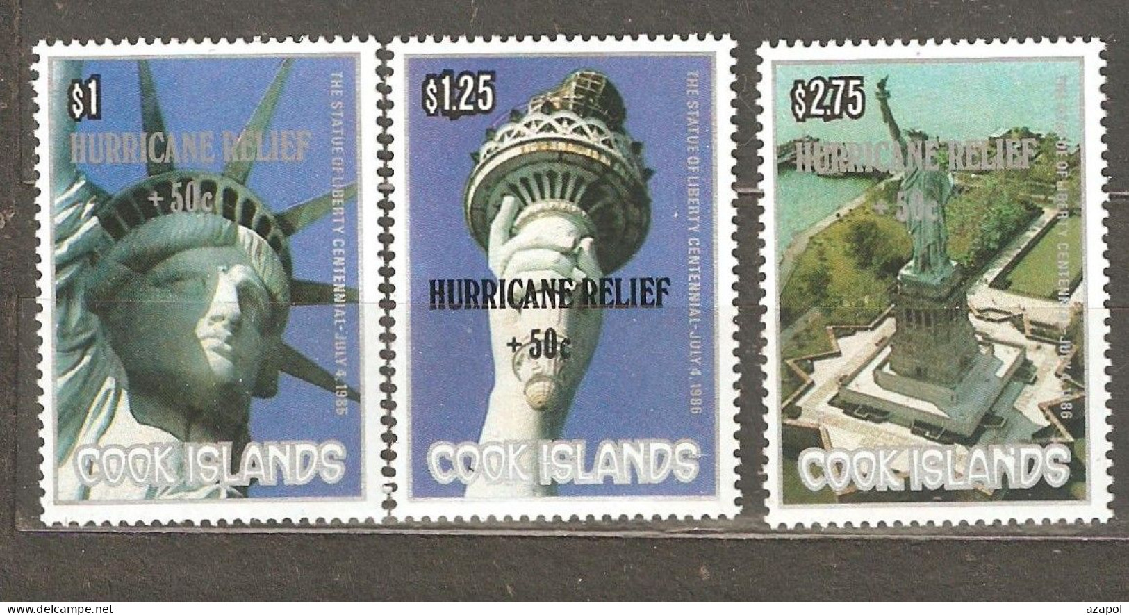 Cook Islands: Full Set Of 3 Mint Stamps - Overprint, 100 Years Of Statue Of Liberty, 1987, Mi#1220-2, MNH. - Islas Cook