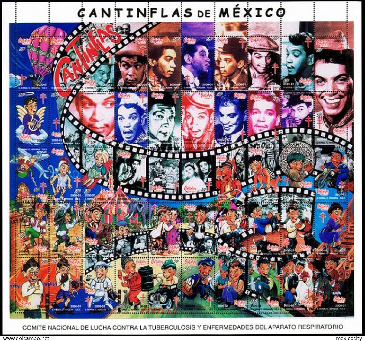 MEXICO - CANTINFLAS Comic & Film Actor 10 FULL PANES Each W/ 50 Diff. Surtax Stamps, Very Nice & Bargain Priced! - Messico