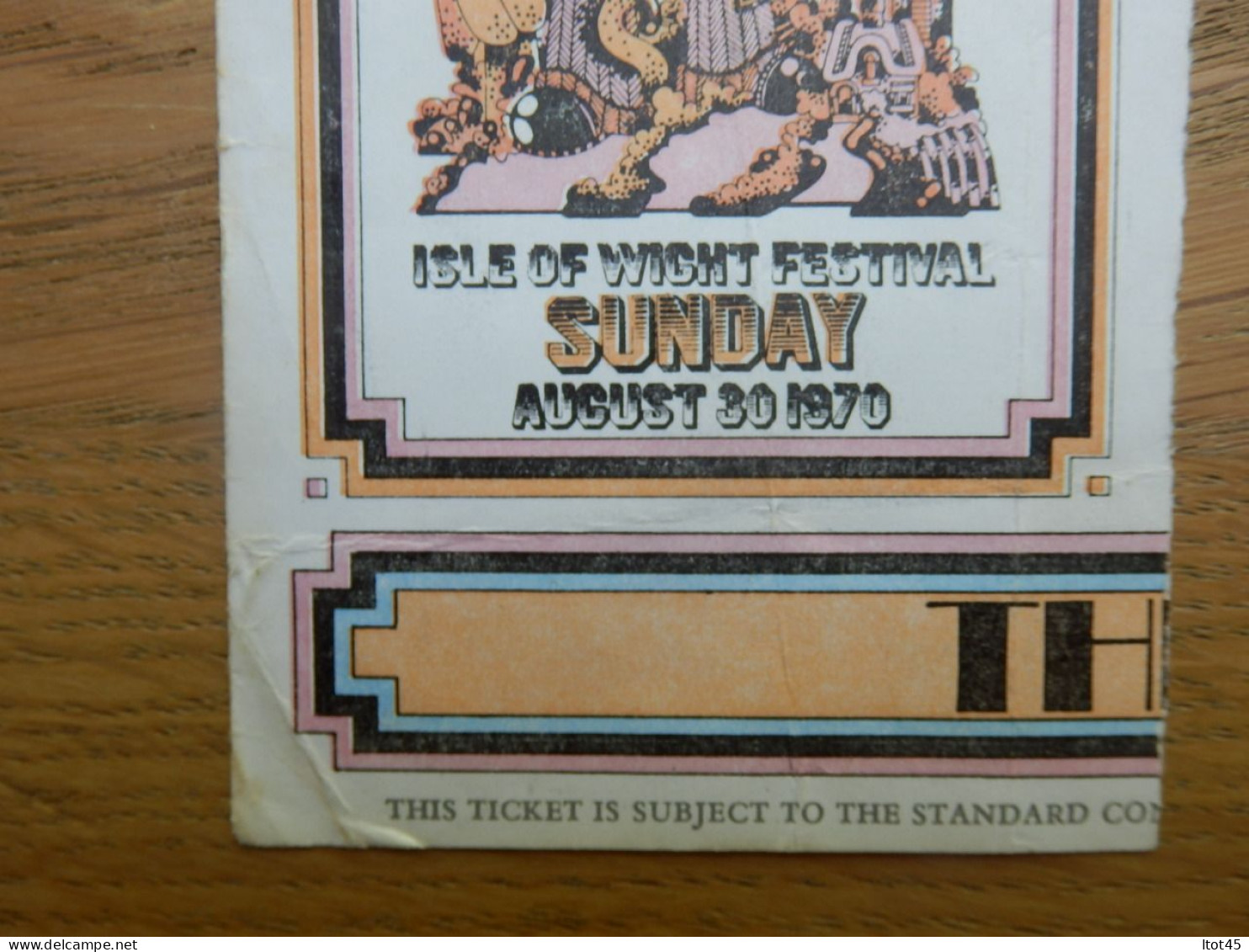 TICKET (UN TIER) DU FESTIVAL ILE WIGHT DU 30 AOUT 1970 - Biglietti D'ingresso