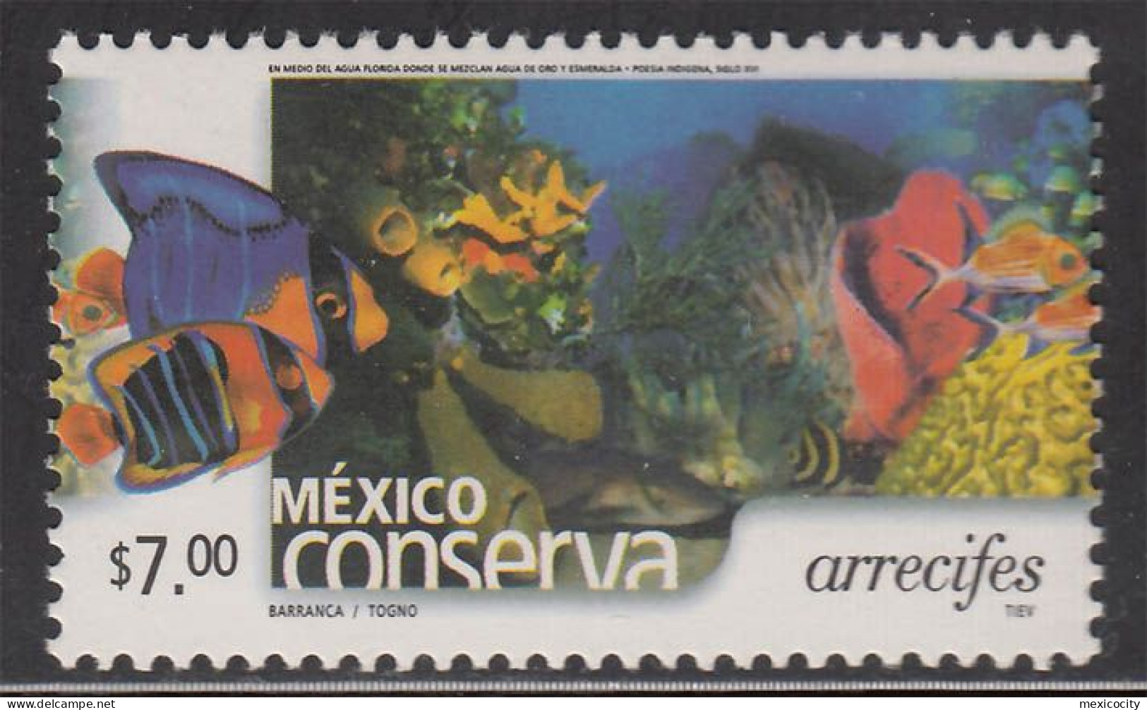 MEXICO 2003 $7 SEA REEFS Ptg. Perf. 14 On Thick Paper, MNH, Nice Bargain Priced - Mexiko