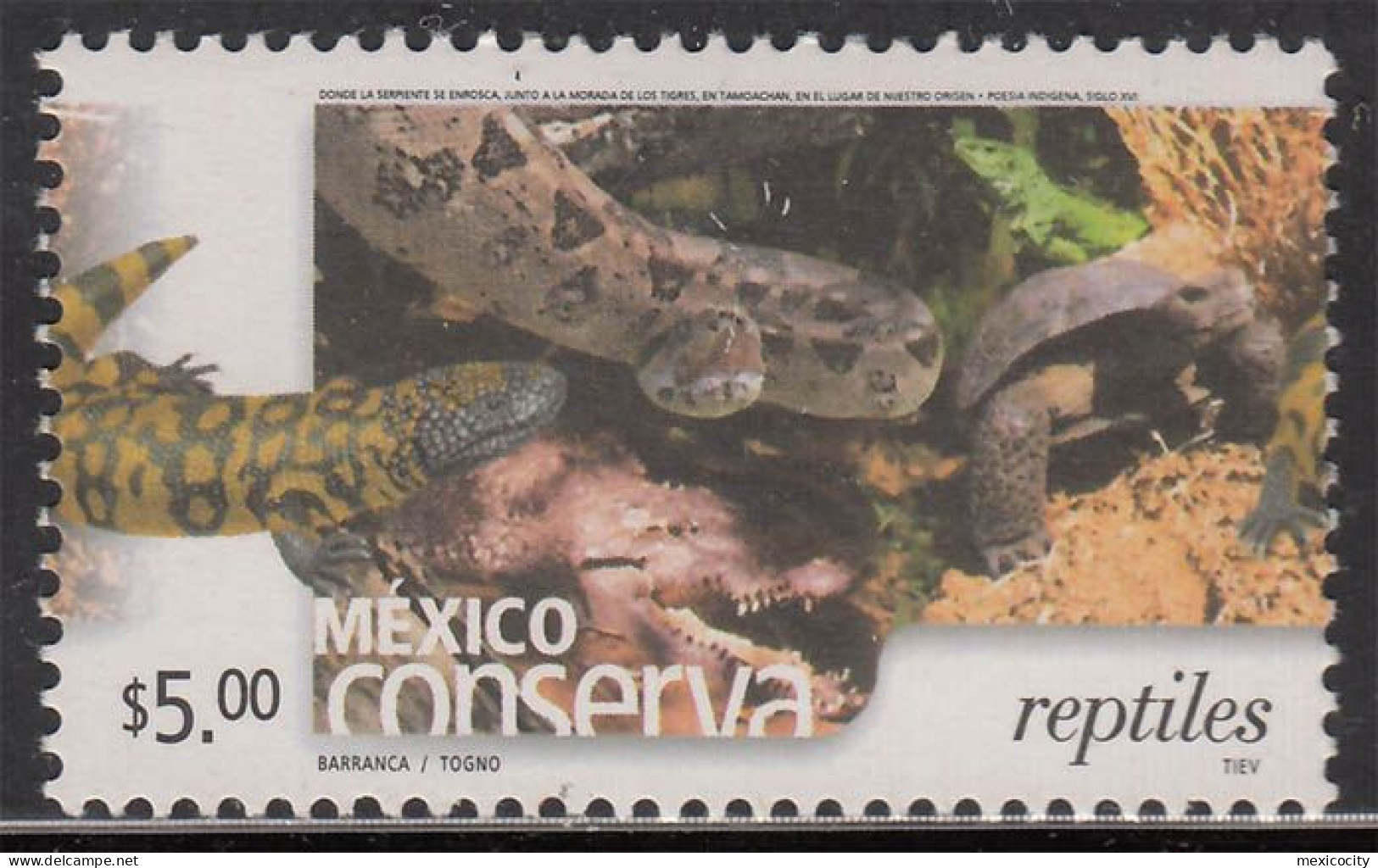 MEXICO 2003 $5 REPTILES Ptg. Perf. 14 On Thick Paper, MNH, Nice Bargain Priced - Messico