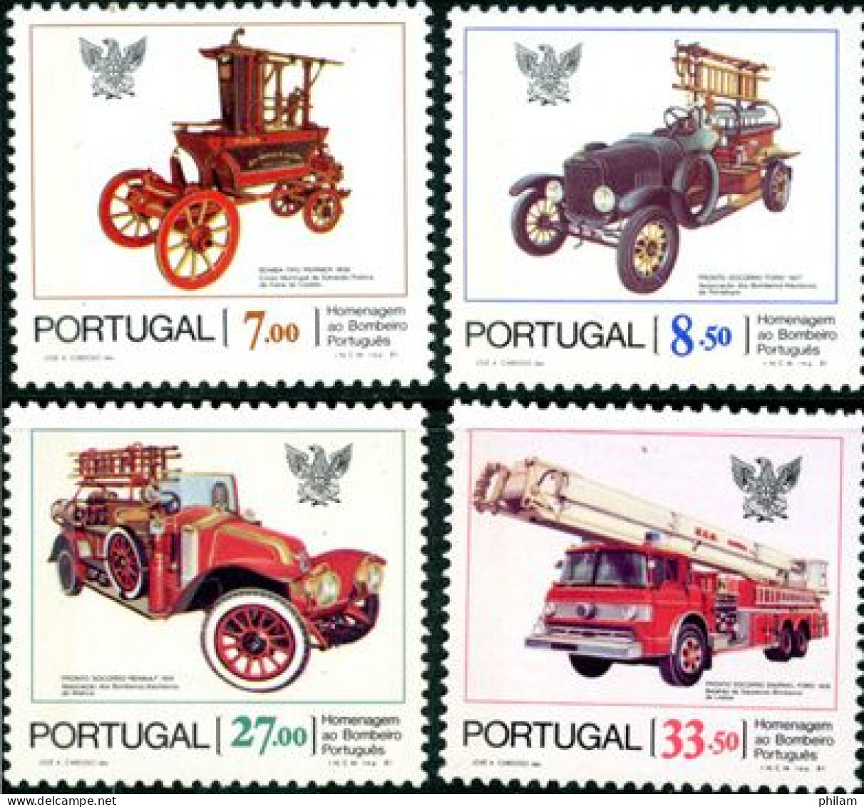 PORTUGAL 1981 - Voitures De Pompiers - 4 V. - Bombero