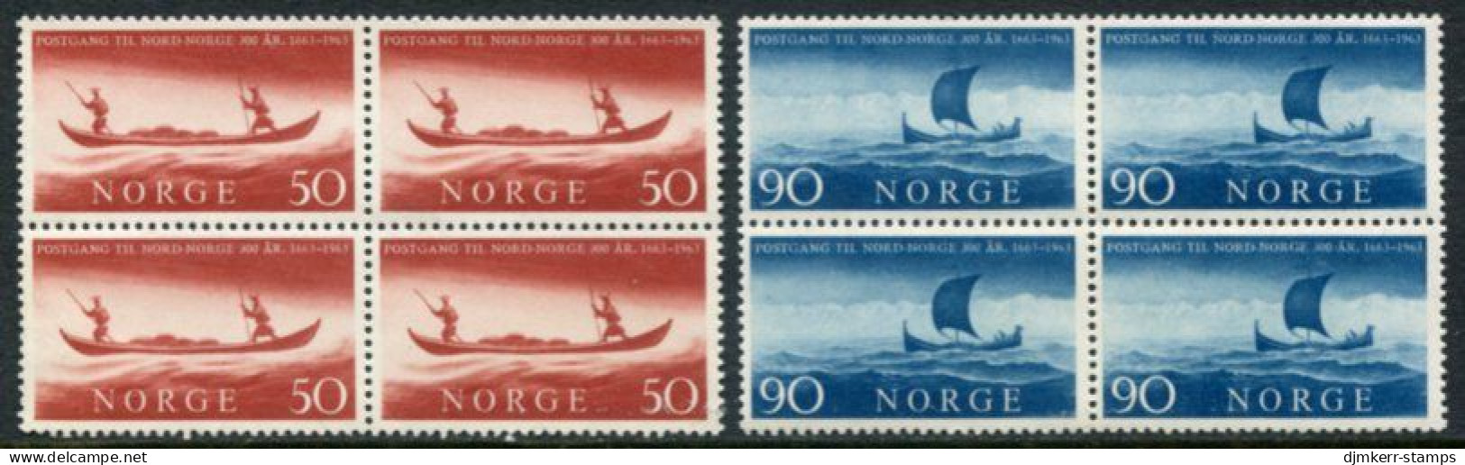 NORWAY 1963  Tercentenary Of Post Blocks Of 4 MNH / **.  Michel 494-95 - Neufs