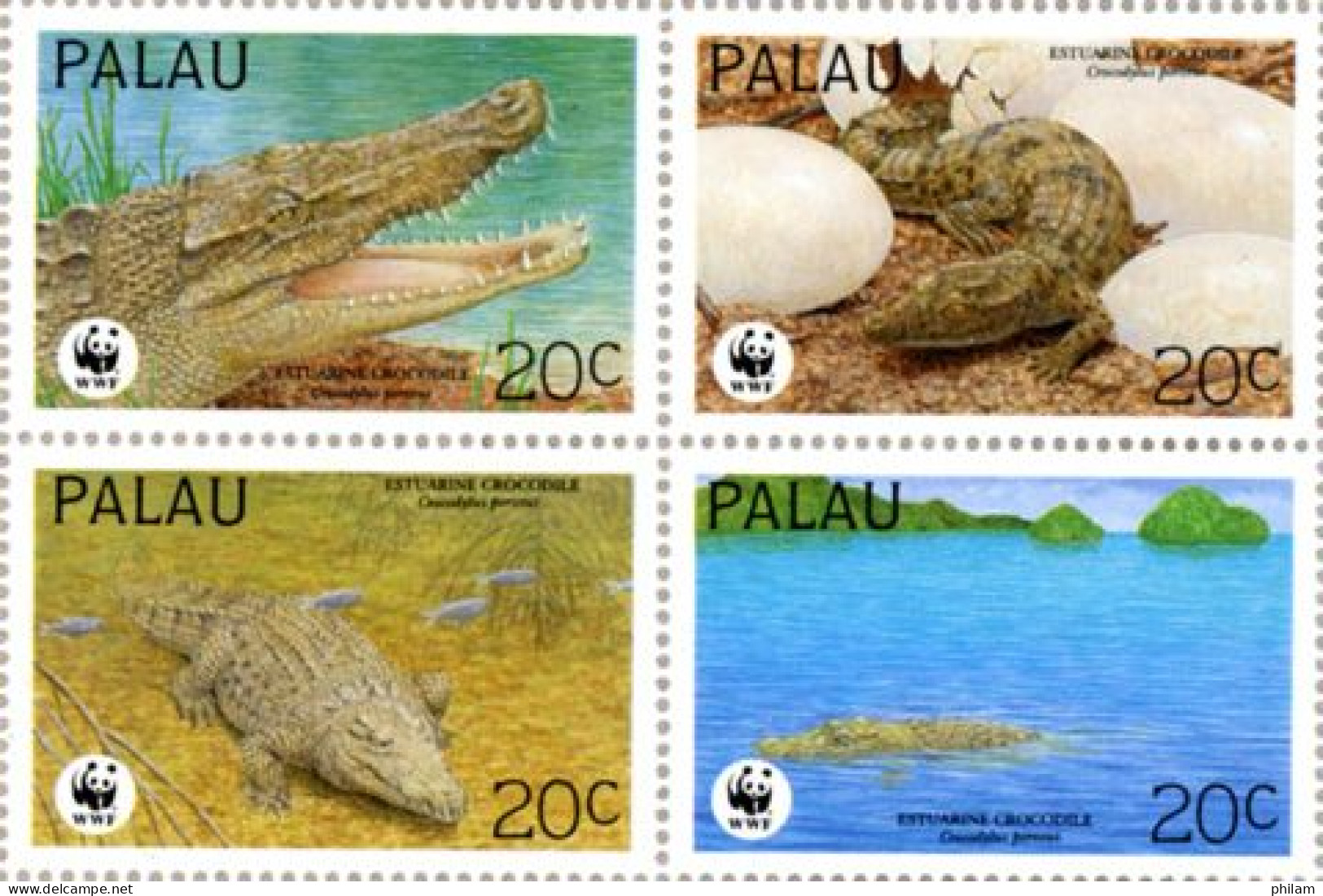 PALAU 1994 -  W.W.F. -crocodiles Estuarine - 4 V. - Unused Stamps