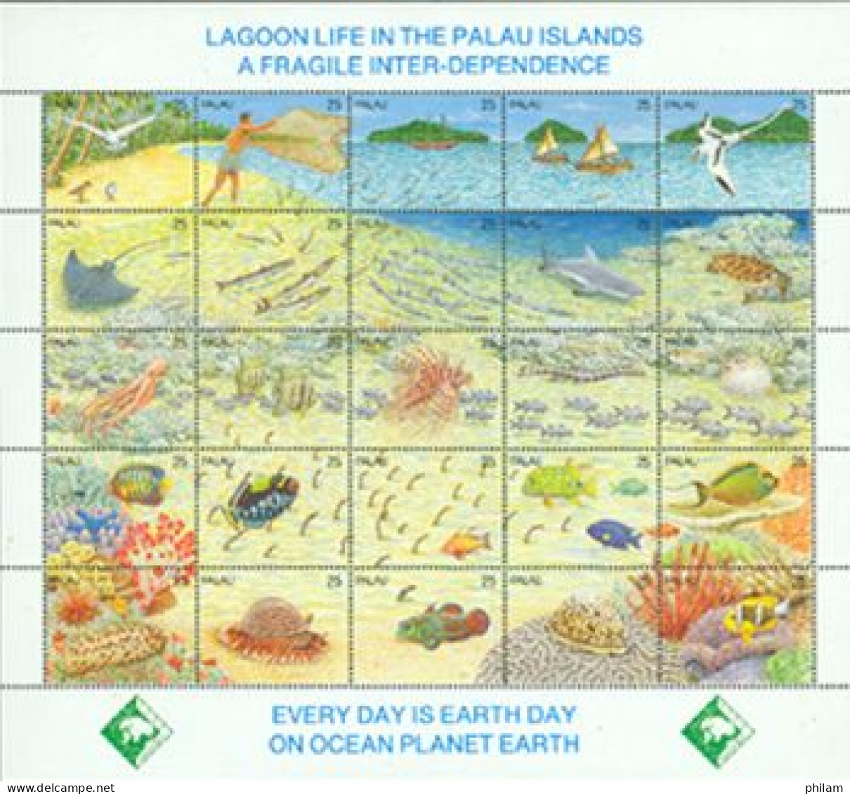 PALAU 1990 - Faune Du Lagon - Feuillet 25 Timbres - Coneshells