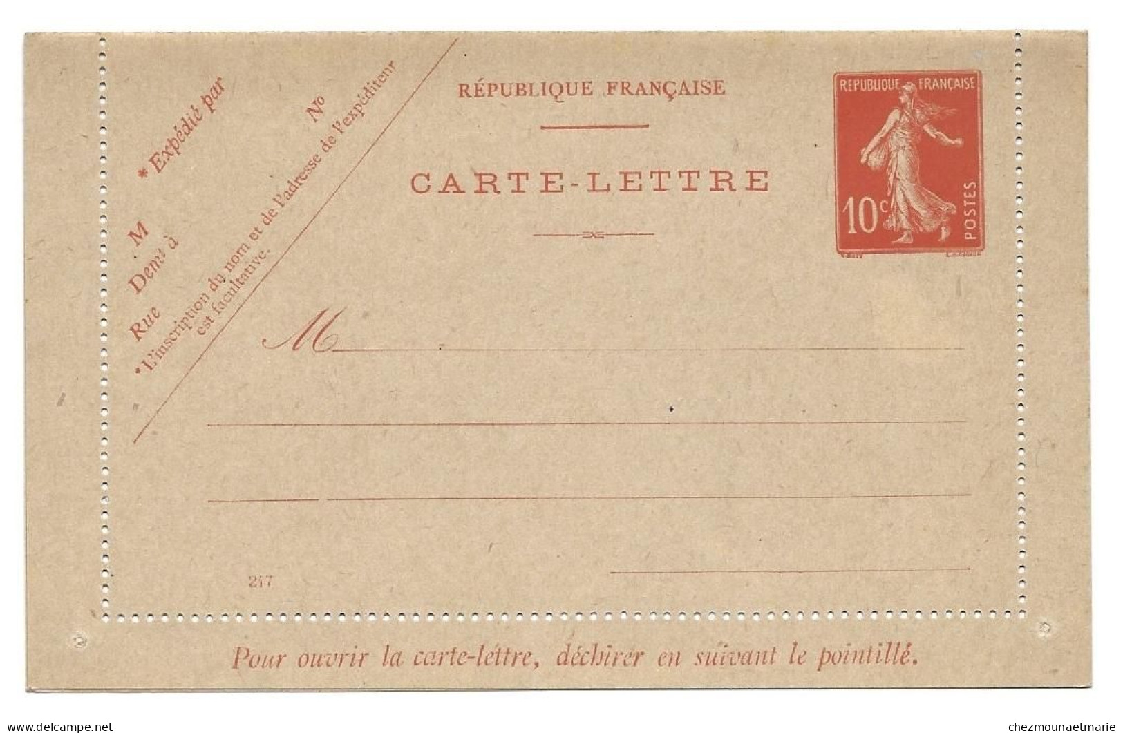 ENTIER CARTE LETTRE N°247 YT 138-E8 10c Semeuse - Unused Stamps