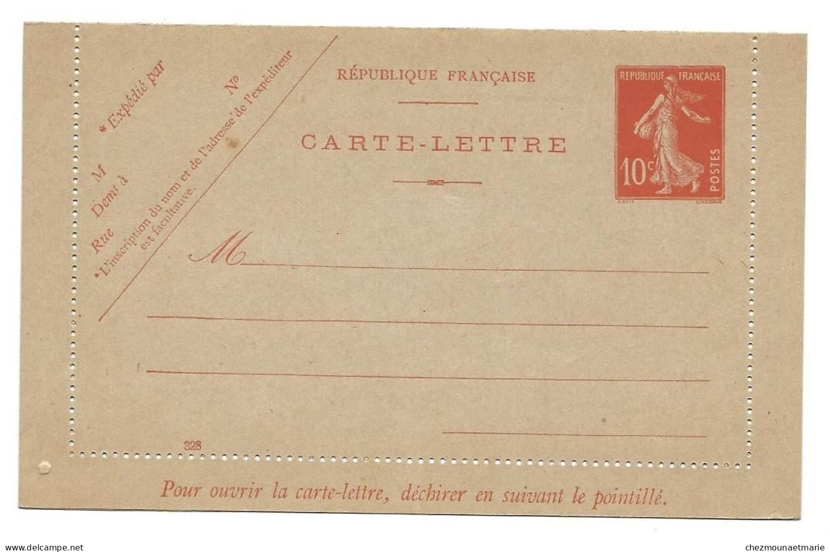 ENTIER CARTE LETTRE N°328 YT 138-E8 10c Semeuse - Nuevos