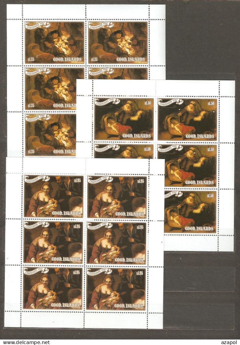 Cook Island: 3 Mint Sheets, Christmas - Paintings By Rembrandt, 1987, Mi#1249-51, MNH. - Cookinseln