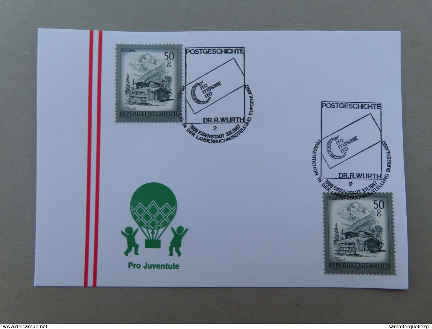 Österreich Pro Juventute - Mit Sonderstempel 3. 11. 1987 Eisenstadt, Postgeschichte Dr. R. Wurth (Nr.1559) - Other & Unclassified