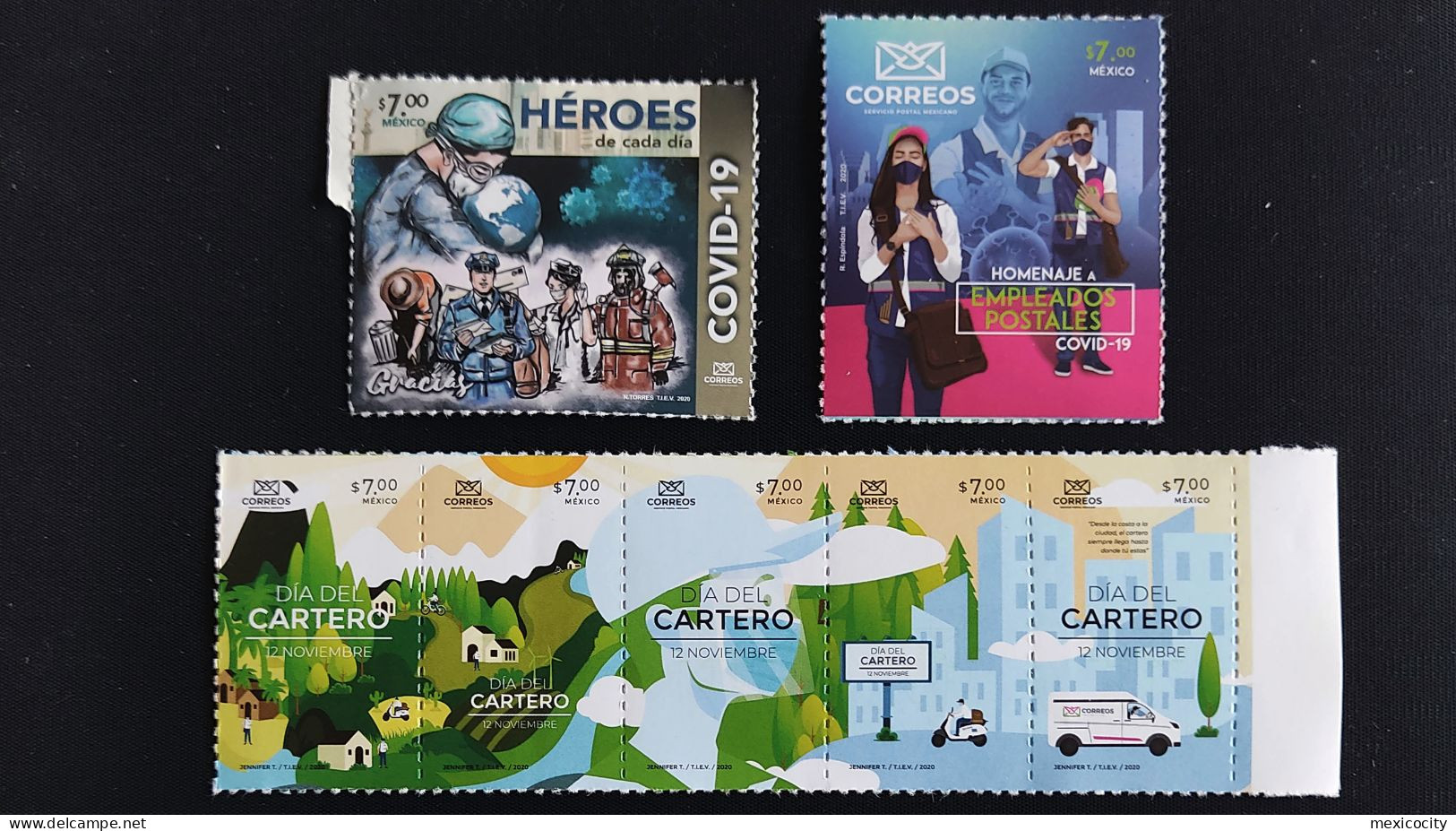 MEXICO 2020 COVID 19 Everyday Heroes, Postal Workers, Postman Day Issues 7 Self Adhesive Stamps Mint NH Unmounted - Mexique