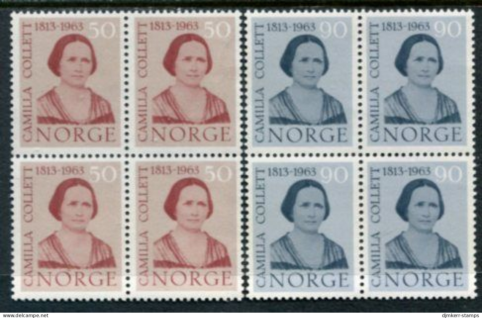 NORWAY 1963 Birth Anniversary Of Camilla Collett Blocks Of 4 MNH / **.  Michel 485-86 - Unused Stamps
