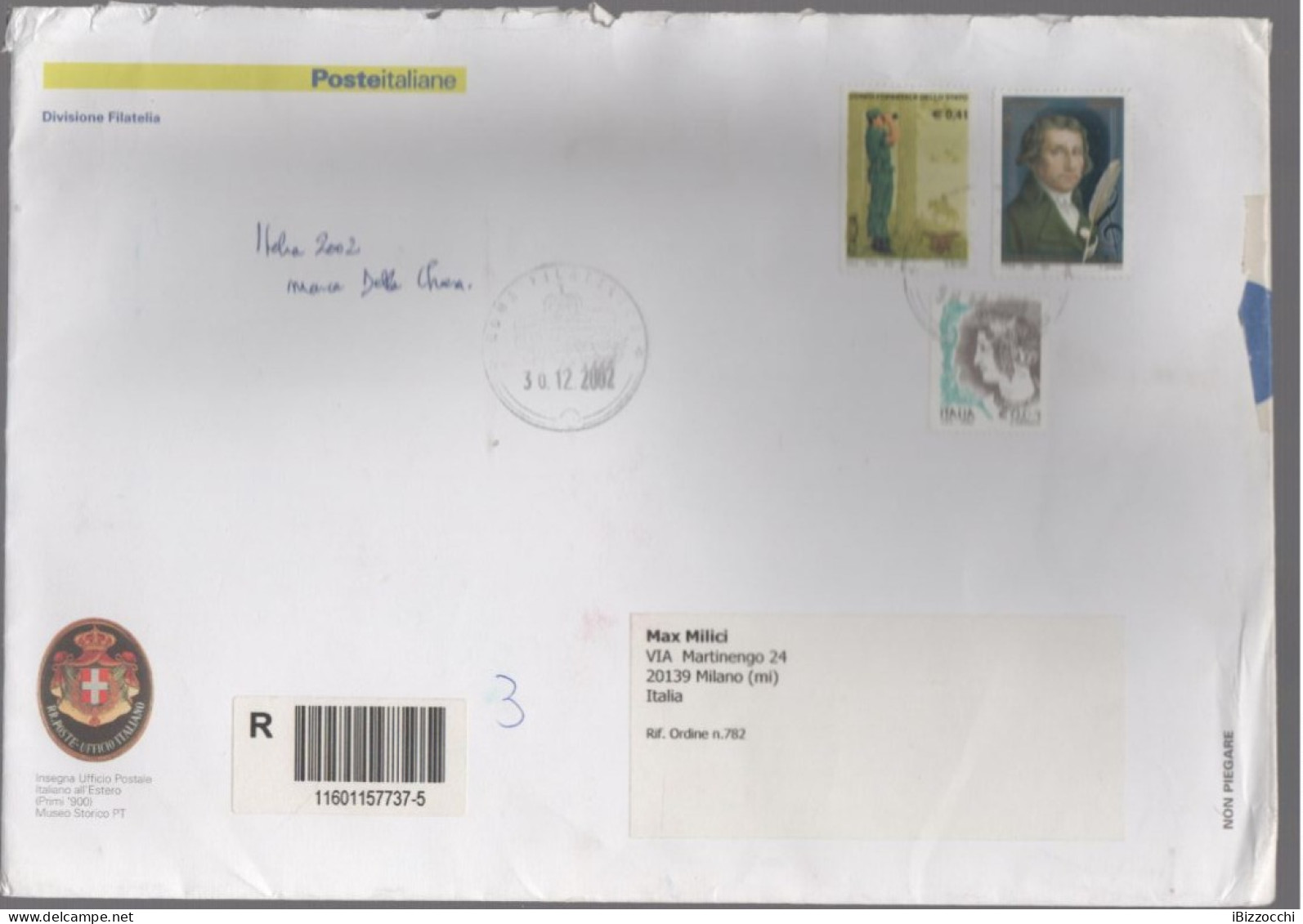 ITALIA - Storia Postale Repubblica - 2002 - 0,41€ Corpo Forestale Dello Stato + 4800 250º Anniversario Della Nascita Di - 2001-10: Marcofilia