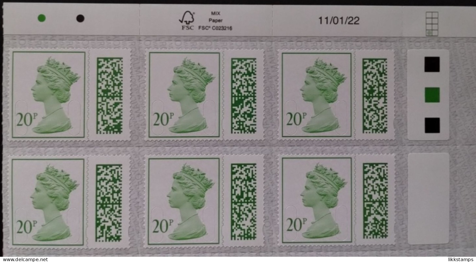 S.G. V4720 ~ 11/01/2022 ~ TRAFFIC LIGHT BLOCK OF 15 X 20p BARCODED MACHIN DEFINITIVES UNFOLDED & NHM #02935 - Série 'Machin'