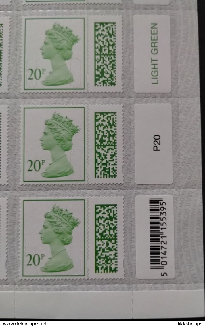 S.G. V4720 ~ 11/01/2022 ~ TRAFFIC LIGHT BLOCK OF 15 X 20p BARCODED MACHIN DEFINITIVES UNFOLDED & NHM #02935 - Machins