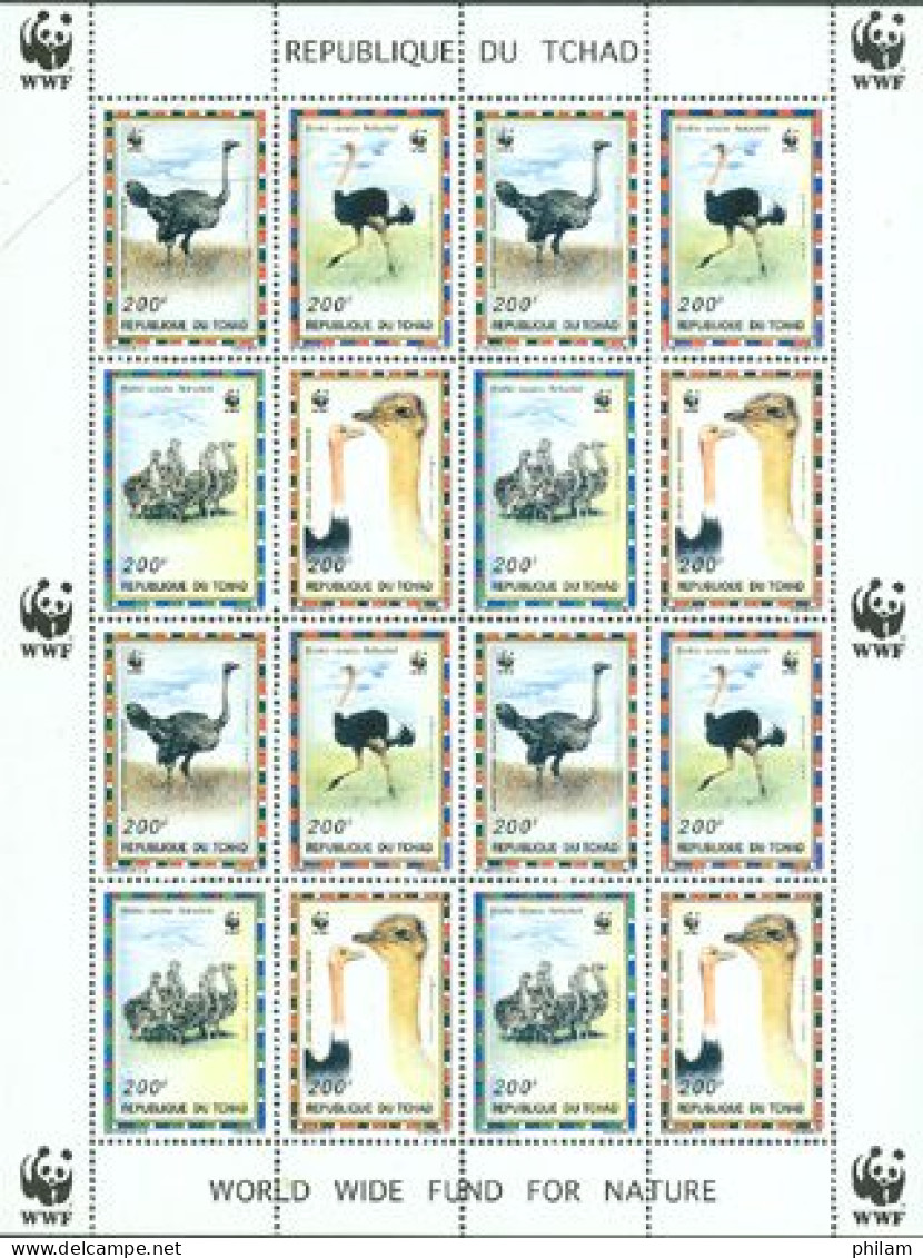 TCHAD 1996 - W.W.F. - Autruche Strutio Camelus - Feuillet - Unused Stamps