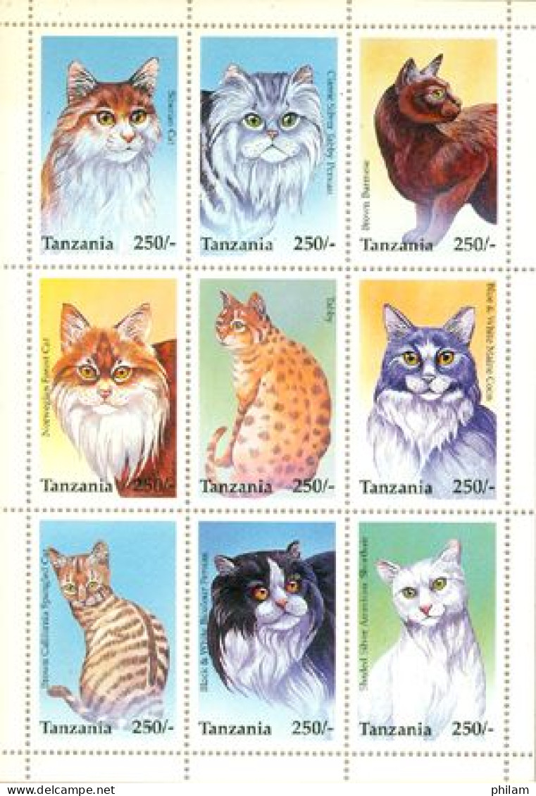 TANZANIE 1996 - Chats De Race - (sibérien) - Feuillet De 9 - Gatos Domésticos