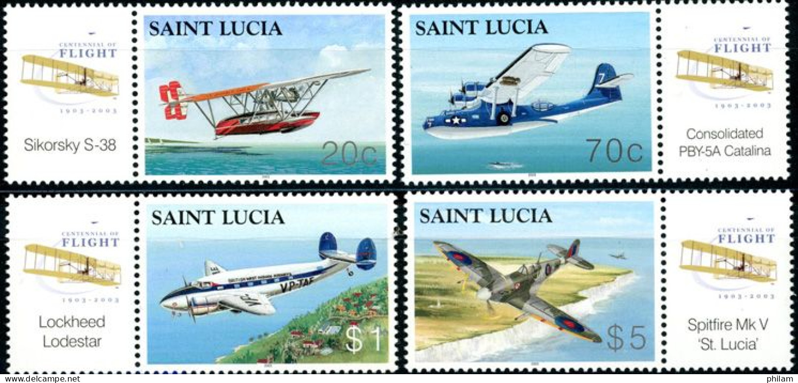 ST LUCIE 2003 - Centenaire De L'aviation - 4 V. - St.Lucia (1979-...)